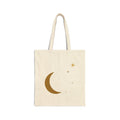 Celestial Dreams Canvas Tote Bag — Gold Moon and Stars Graphic