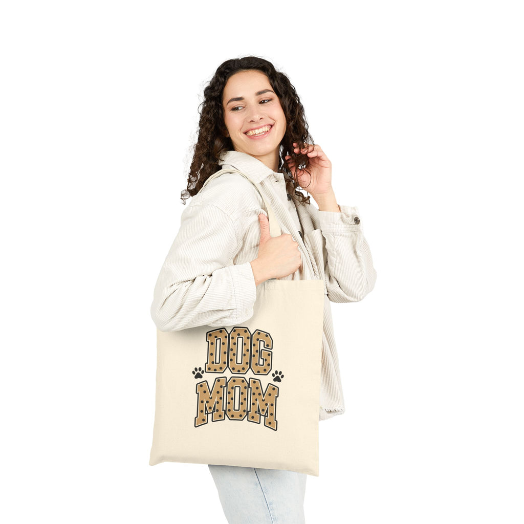 Dog Mom Canvas Tote Bag — Leopard Print 'Dog Mom' Paw Graphic