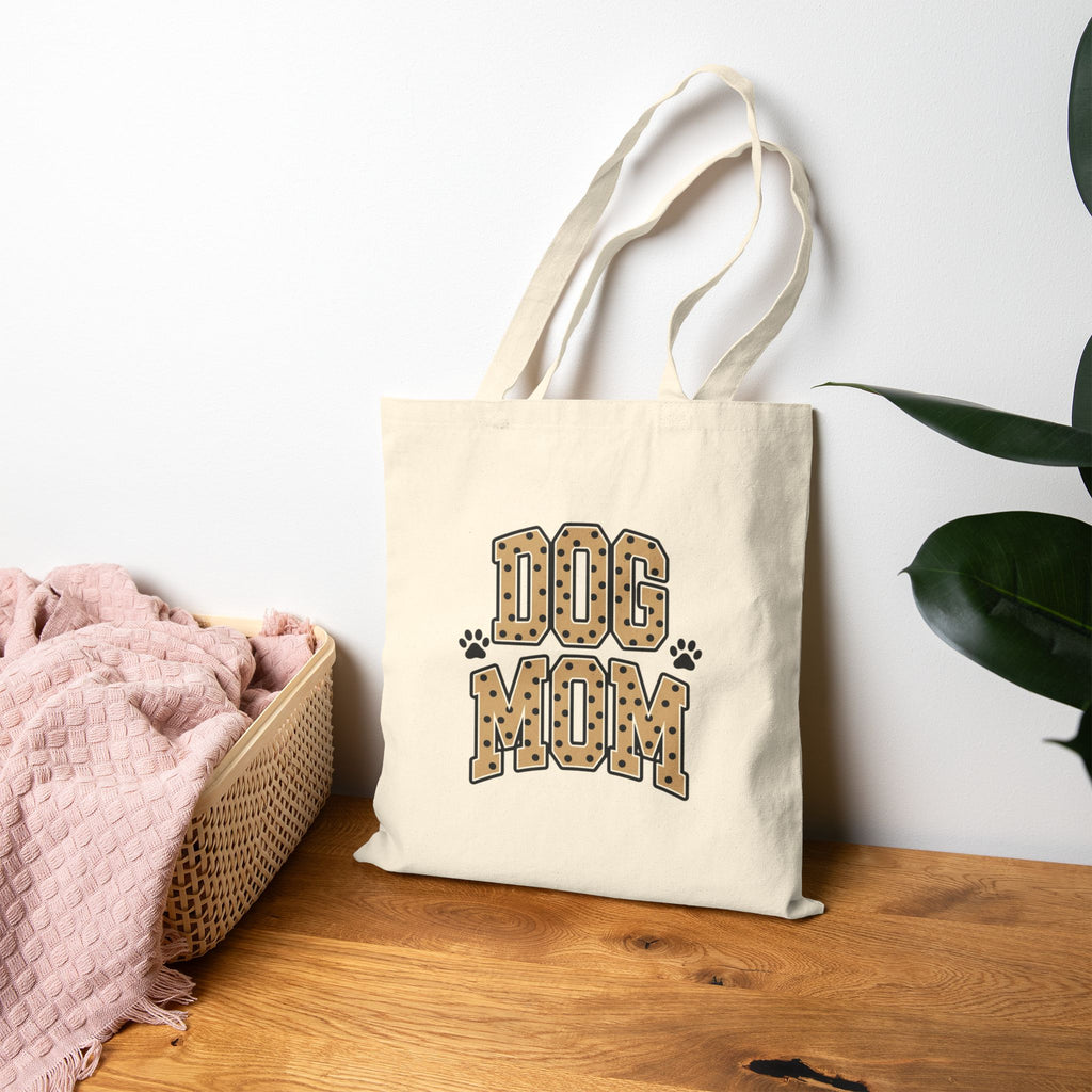 Dog Mom Canvas Tote Bag — Leopard Print 'Dog Mom' Paw Graphic