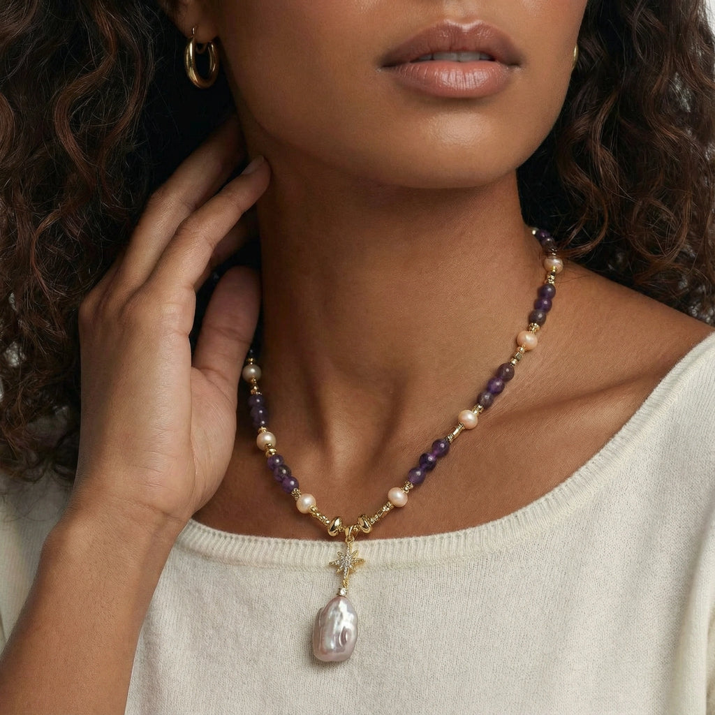 Celestial Amethyst Pearl Necklace | Ardently Simple Co