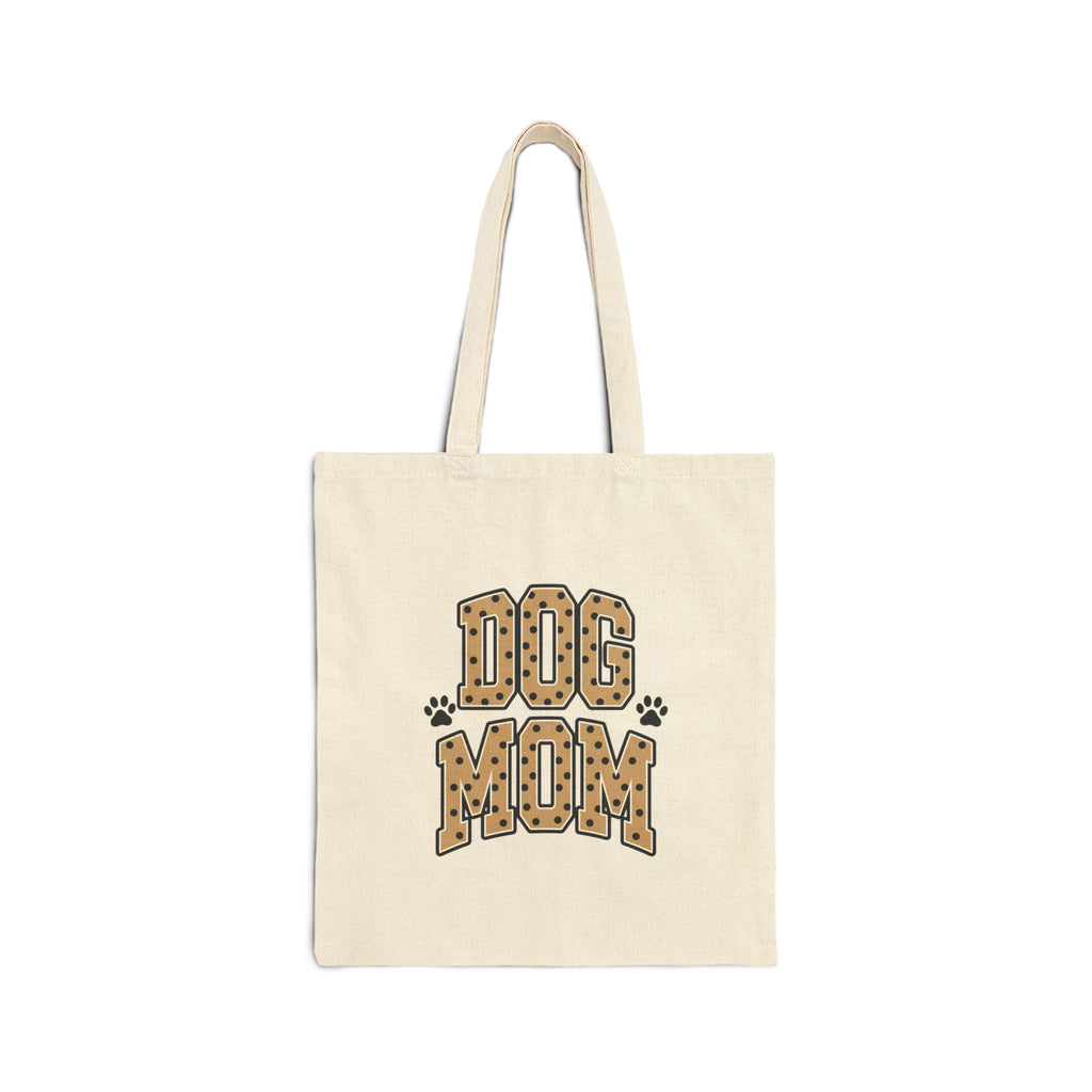 Dog Mom Canvas Tote Bag — Leopard Print 'Dog Mom' Paw Graphic